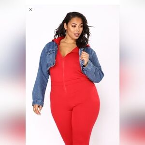 Fashion Nova Cora Super Cropped Denim Jacket - Medium Wash 1X(14/16) (NWOT)